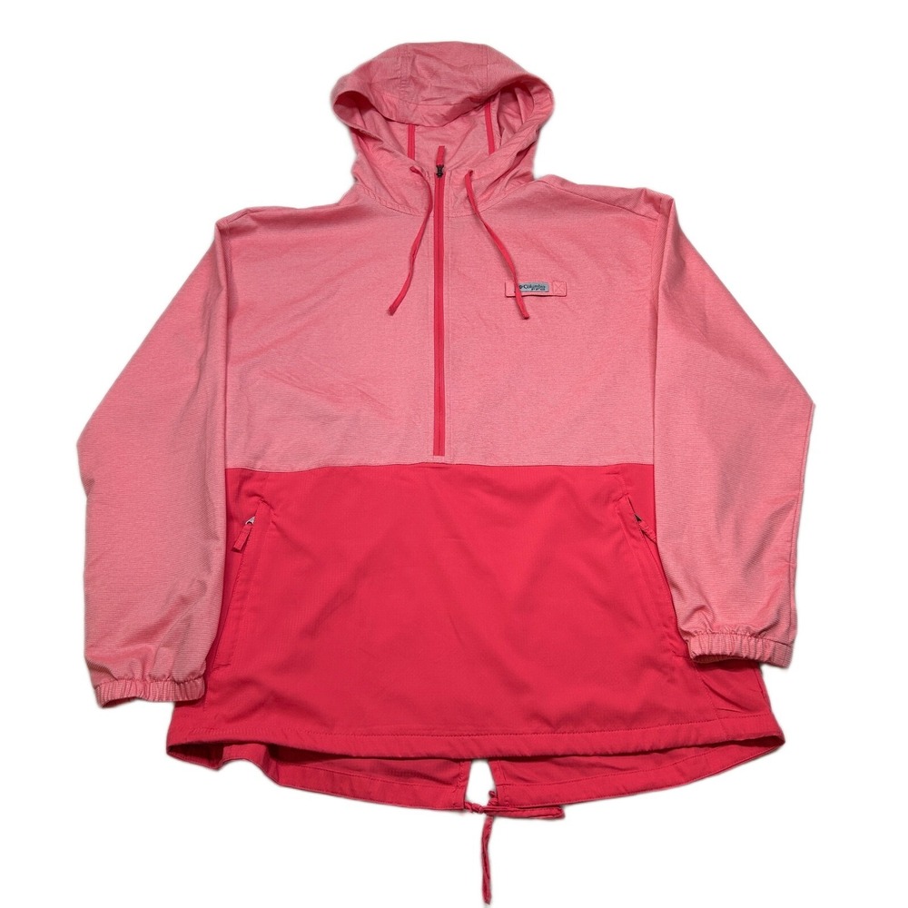Columbia PFG Pullover Anorak Hoodie Mens‎ Medium Pink Adult Windbreaker Vented